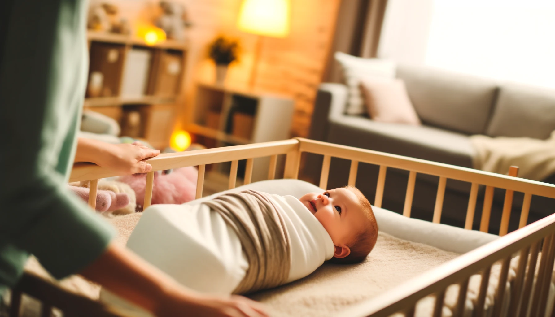 a baby wrapped in a cotton swaddle